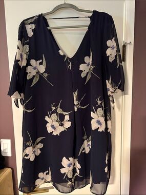 Soprano Black Floral V-Neck Dress with Cream Flowers